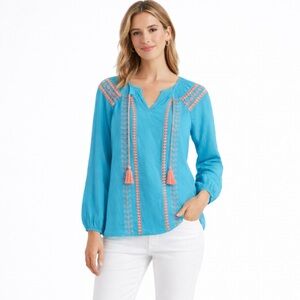 Lilly Pulitzer Blue Embroidered Boho Top.